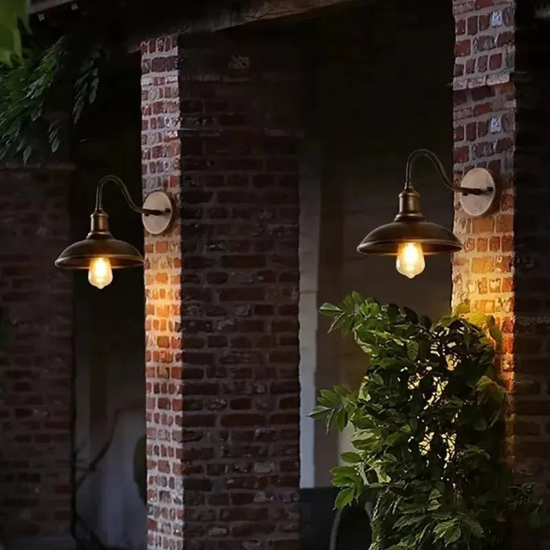 Retro villa courtyard wall lamp in copper finish with right angle mounting