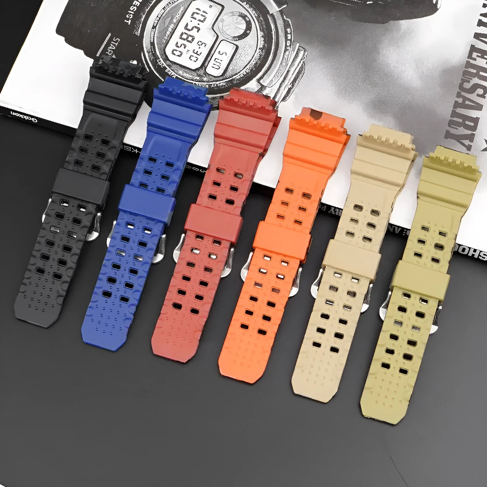 Camouflage TPU rubber watch strap with silver buckle, 12+7cm length