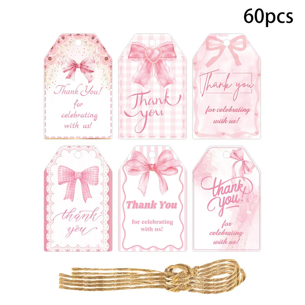 60-piece set of creative bowknot paper gift label tags with natural hemp rope for birthday parties