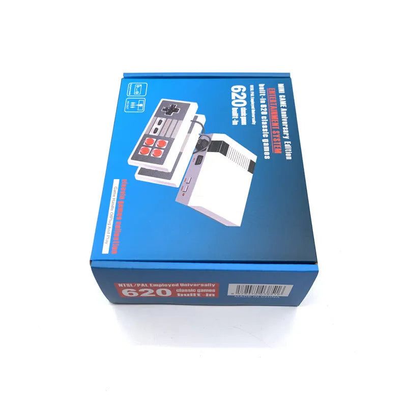 8-bit NES retro game console with two controllers showing FC NES 620 design