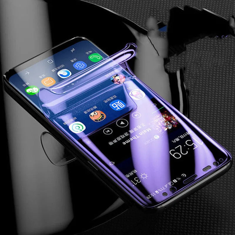Purple packaged hydrogel curved screen protector for Samsung Galaxy phones