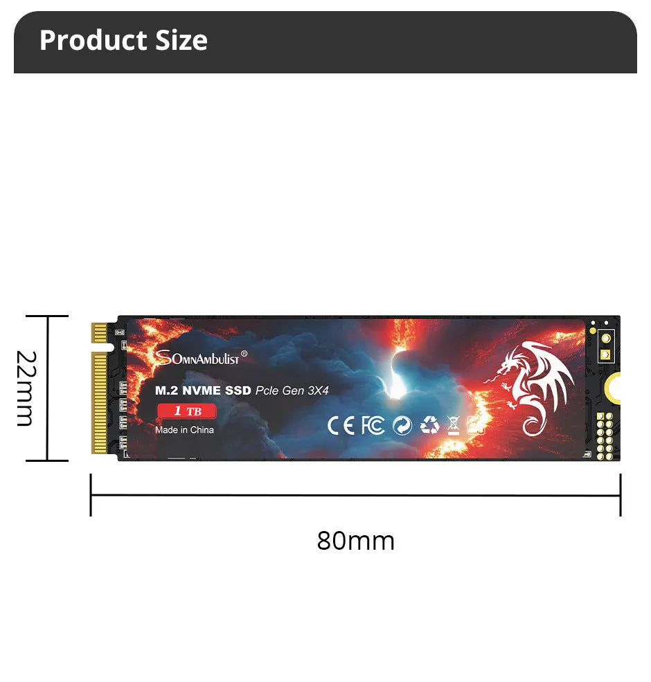 M2 solid state drive for desktop computers with 80x22mm dimensions and PCIe 3.0 interface