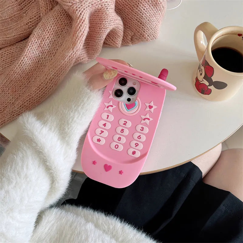 Light pink silicone flip phone case with mirror for iPhone models