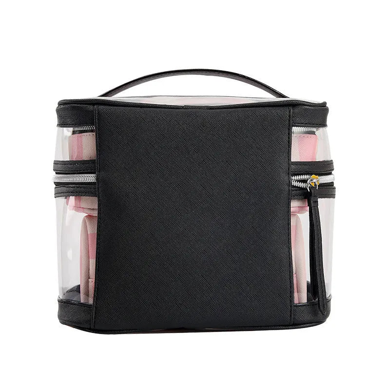 Pink bold stripes buggy makeup bag with floral pattern and European-American retro style