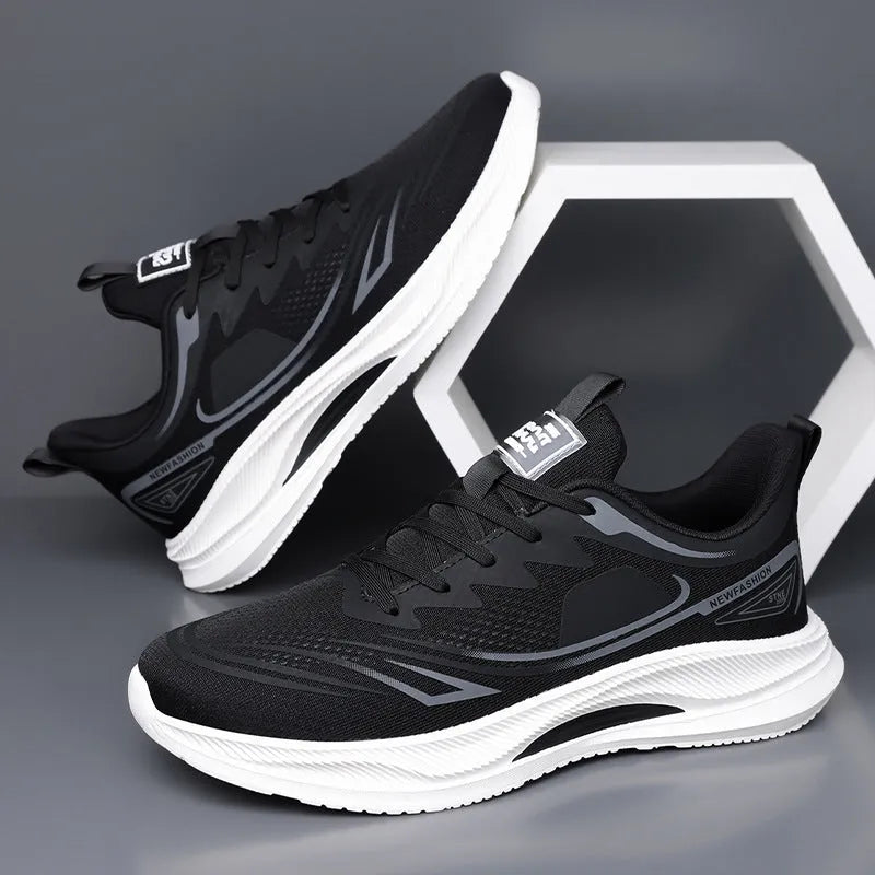 Men's fly woven mesh casual shoes in black blue colour with round toe and slip-resistant rubber sole