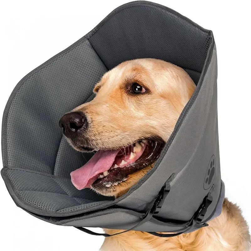 Adjustable polyester pet anti-bite collar ring in sizes L, M, XL for post-surgery recovery.