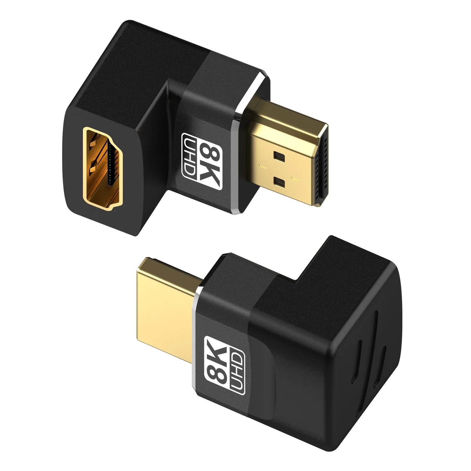 8K HDMI interface converter cable with gold-plated connectors and PVC housing on a desk