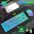 T3 wireless keyboard and mouse set with LED backlighting in black, white, or orange colour options on a desk.
