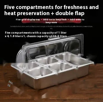 Stainless steel commercial dining plate display box with lid in multiple grid configurations