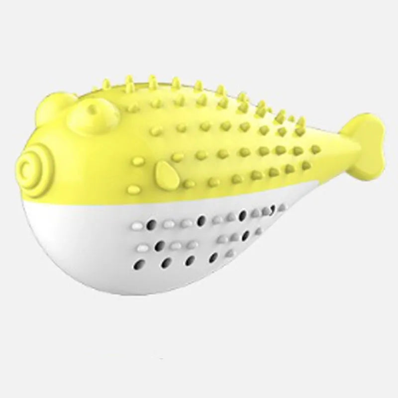Blue silicone fish-shaped cat chew toy for dental cleaning and interactive play