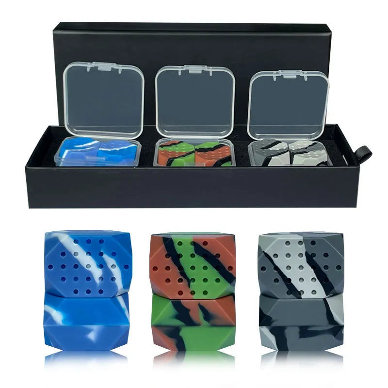 Two camouflage pattern silicone facial exercise balls for jaw training in transparent box