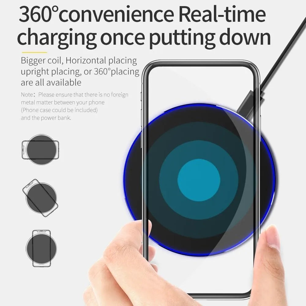 Black ultra-thin wireless charging pad with 9V fast charging for smartphones