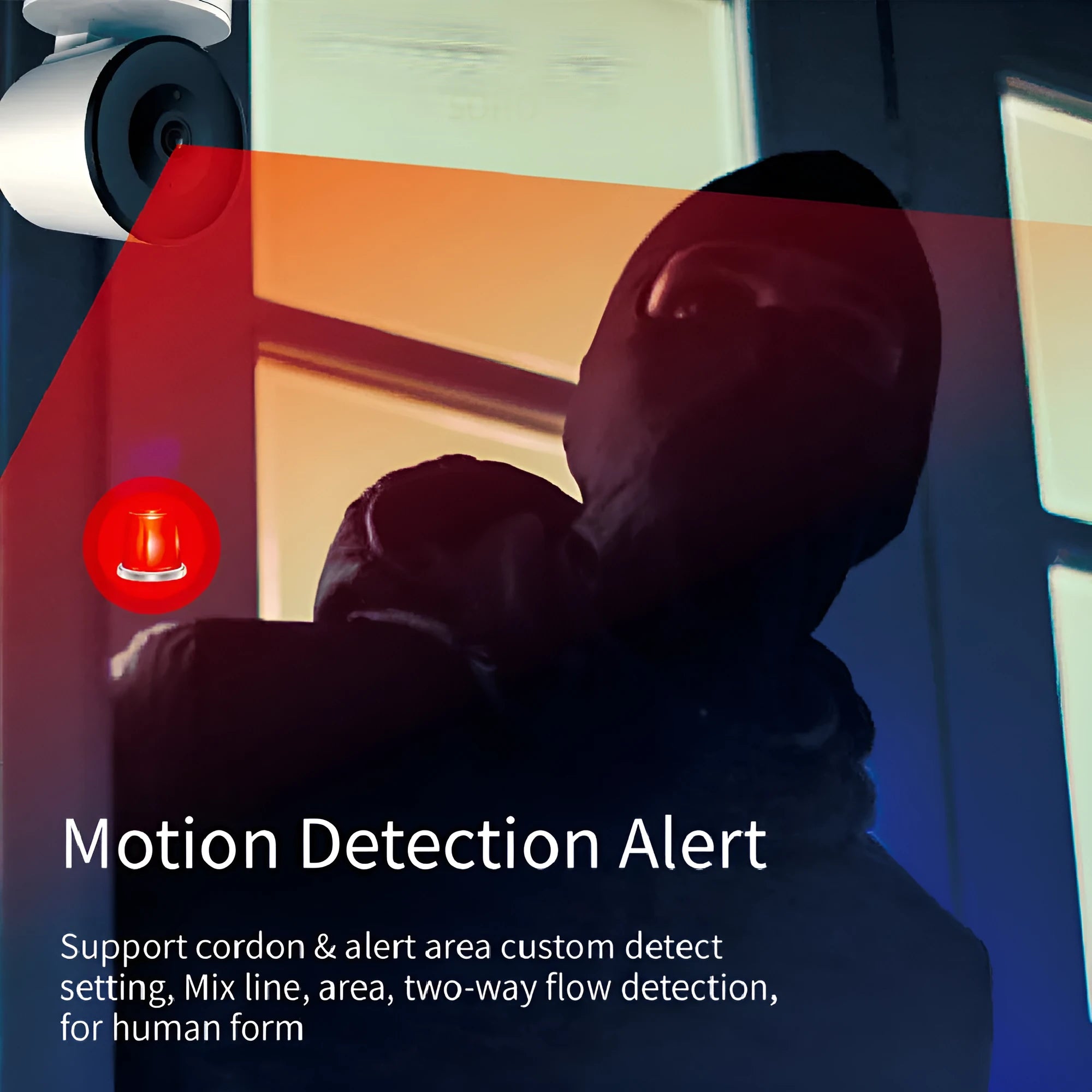 Smart WiFi security camera with PTZ rotation on desktop with mobile app display