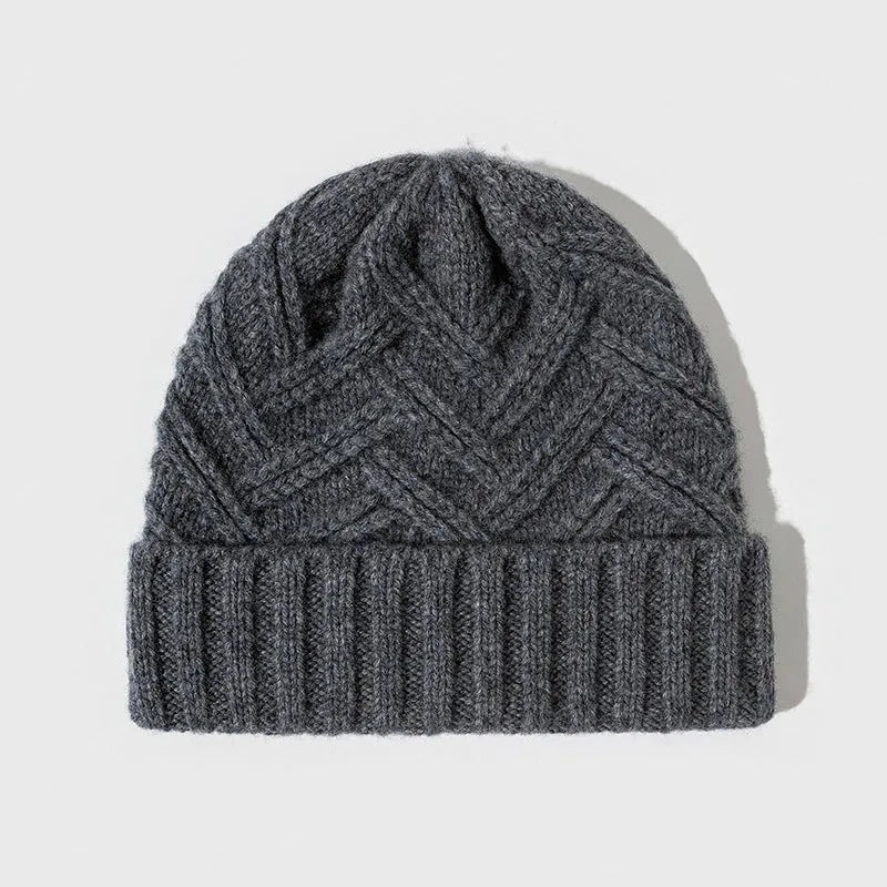 Women's wool knitted winter hat with dome crown in six colour options including red, grey, brown, white, khaki, and black