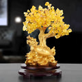 Citrine resin money tree ornament with small water turtle design for Feng Shui decoration