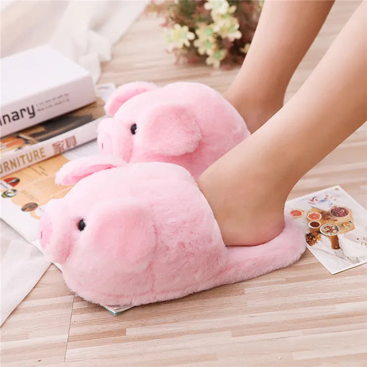 Pink pig floor slippers with short plush exterior and PP cotton filling