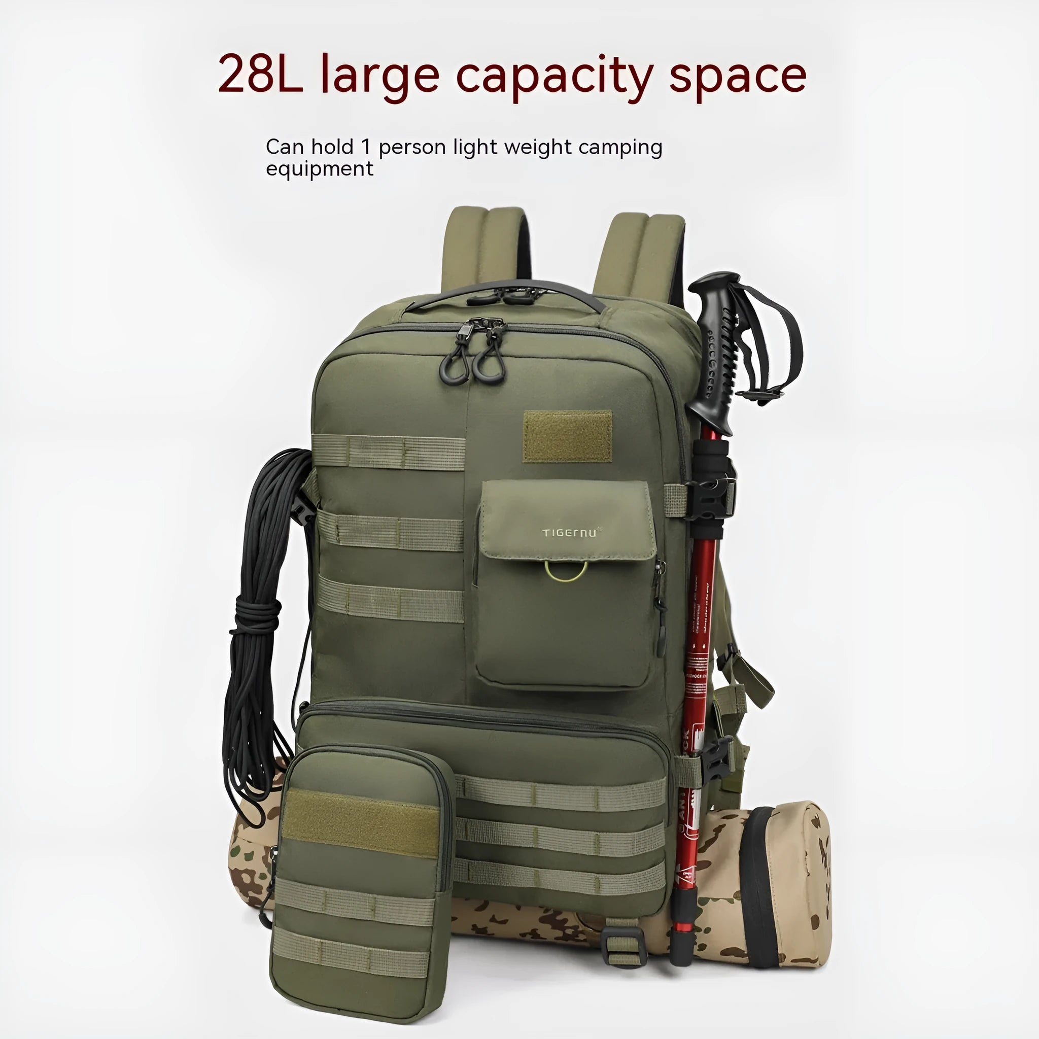 17-inch tactical backpack in Army Green colour with waterproof nylon construction