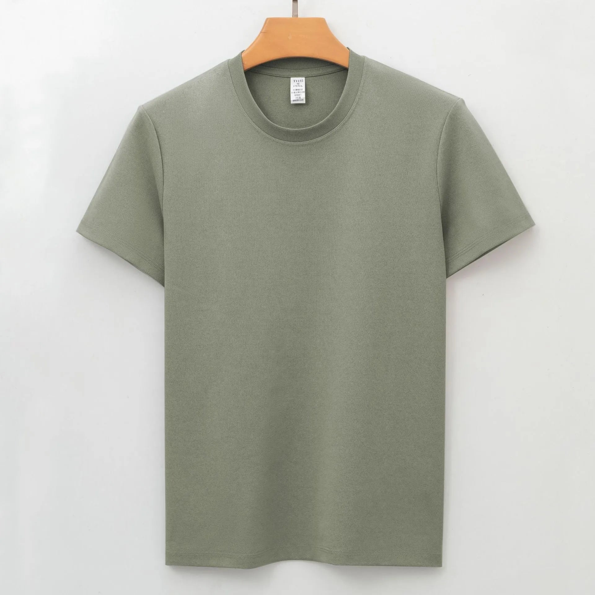 Men's beige short-sleeve antibacterial quick-dry T-shirt laid flat.