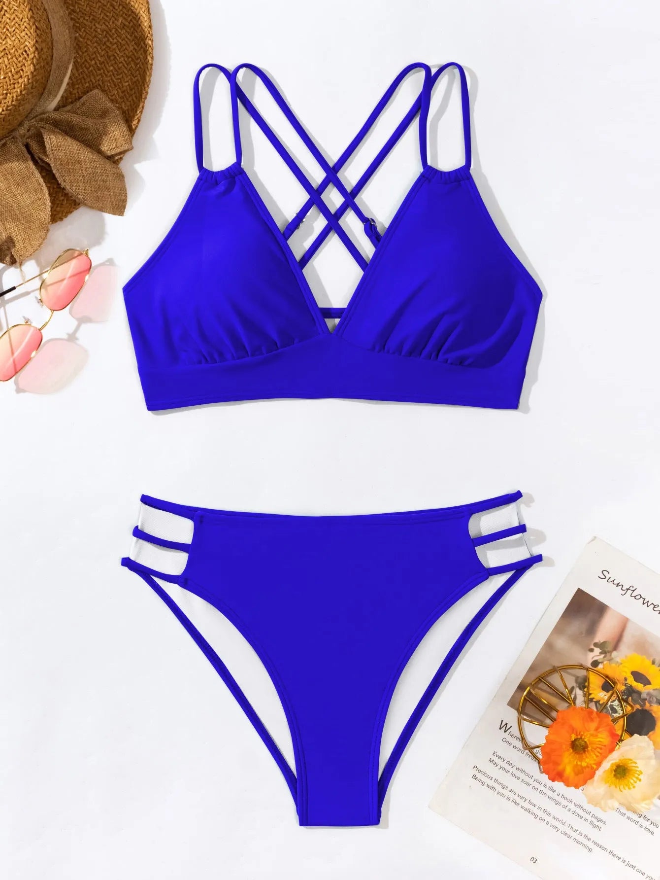 Women's V-neck halter bikini set with removable padding in multiple colour options
