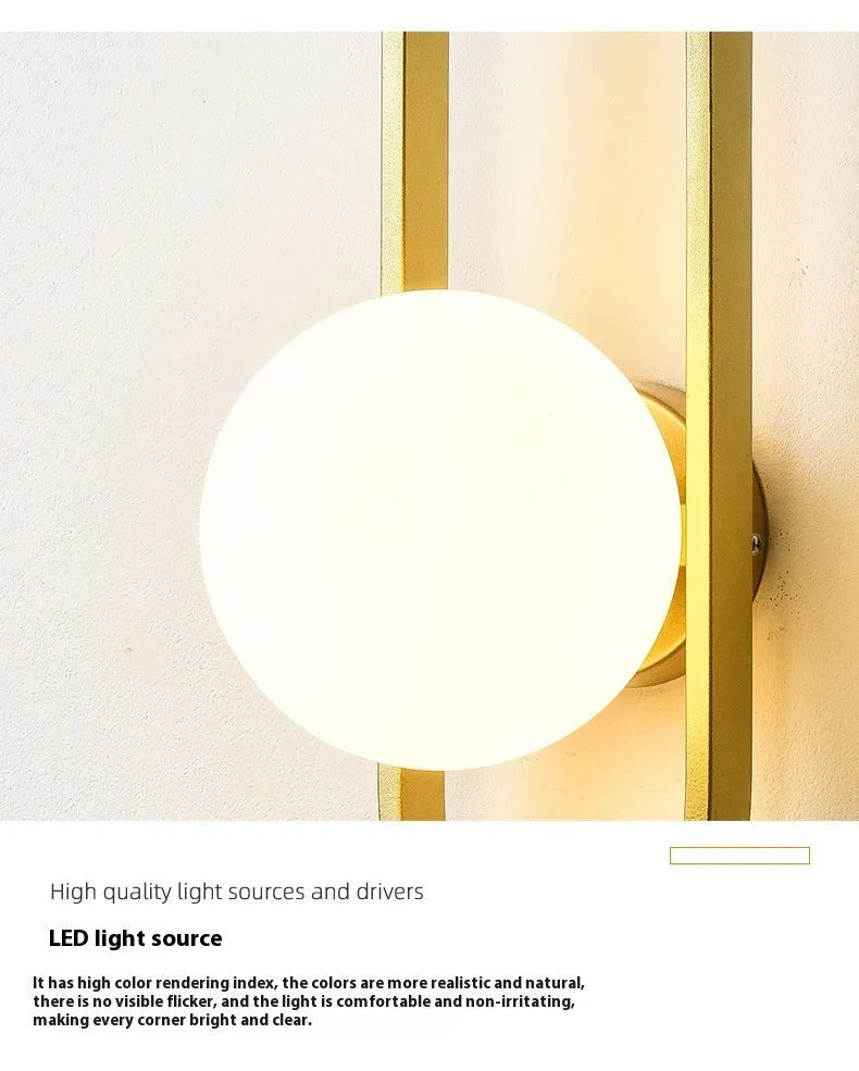 Minimalist wall lamp with glass shade and iron body in black or gold finish