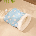 Flannel cat sleeping bag bed measuring 50 by 40 centimetres in three colour designs
