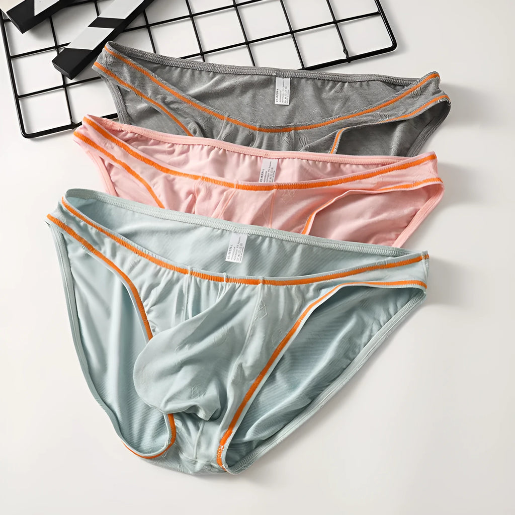 Men's ice silk modal underwear in dark grey showing knitted construction and hip support design