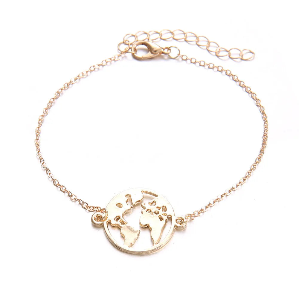 Women's bohemian aircraft map charm bracelet set with three alloy bracelets