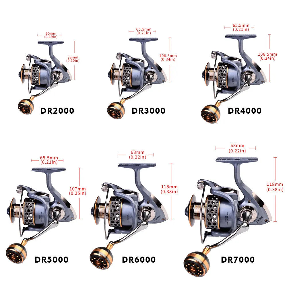Full metal thread cup spinning reel with honeycomb aluminium spool and CNC metal rocker handle