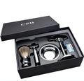 CSB men's shaving set with badger hair brush, safety razor, chrome stand, zinc alloy bowl and blades