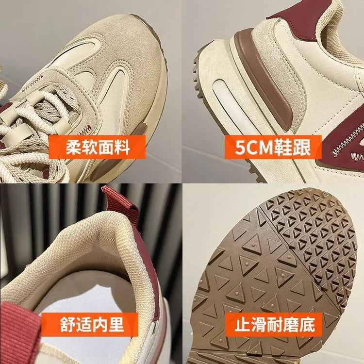 Women's black retro platform sports shoes with round toe and front lace-up closure.