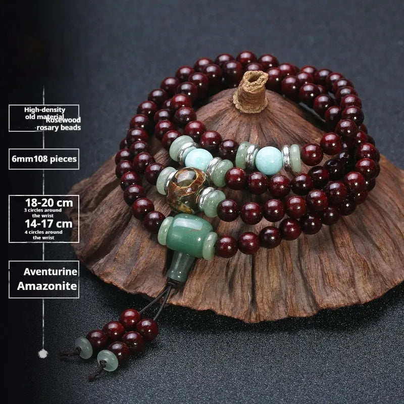 Men's rosewood bracelet with 108 beads showing lapis lazuli stone design option
