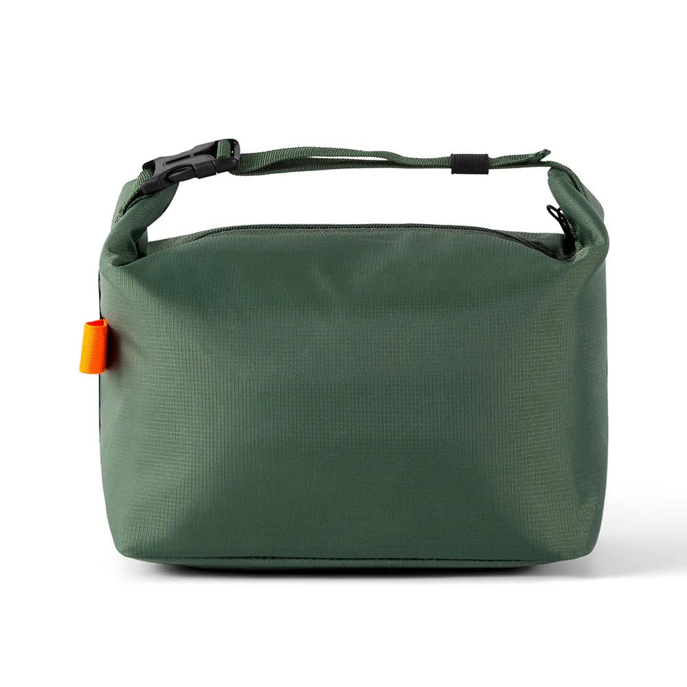 Japanese-style insulated lunch bag in Army Green colour with wide top opening.