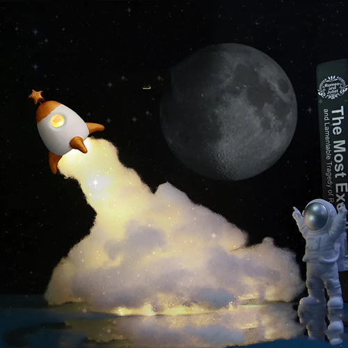 DIY astronaut rocket LED night light kit with warm white string lights and desktop decoration components
