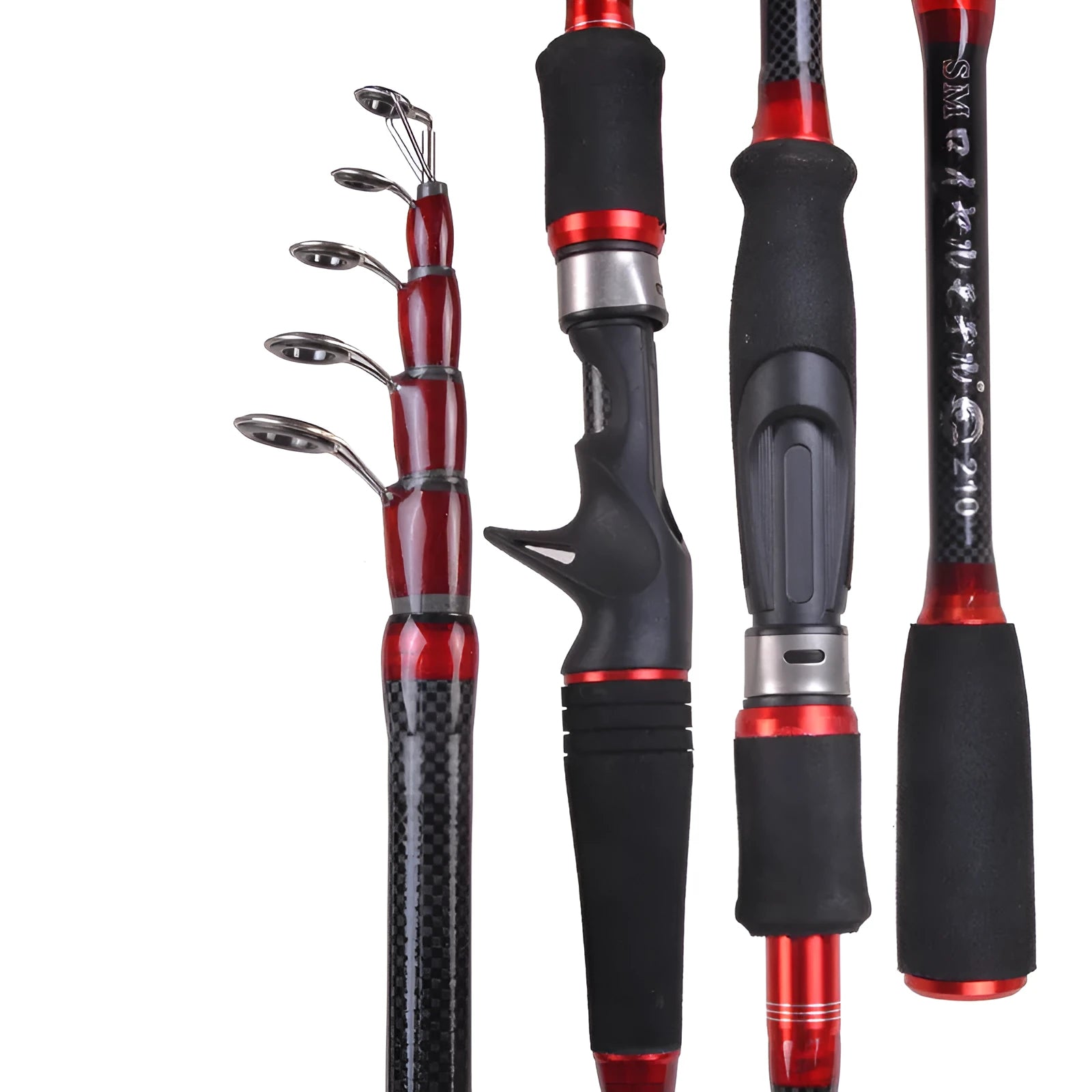 MH shrinking carbon fishing rod with straight shank handle collapsed to 60cm for portable storage