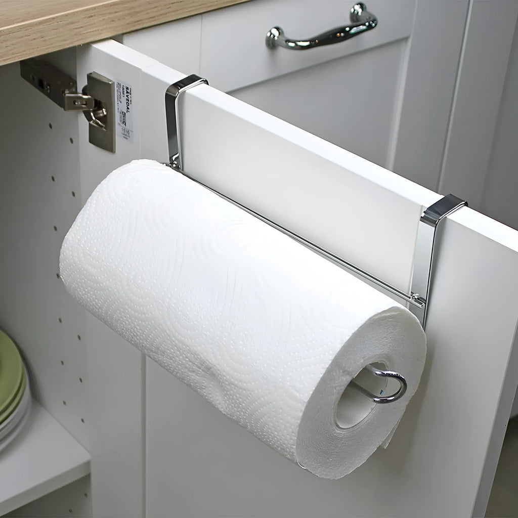 Silver stainless steel cabinet door back hanging paper towel rack
