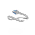 Adjustable silver ring with snake zodiac design electroplated in platinum colour