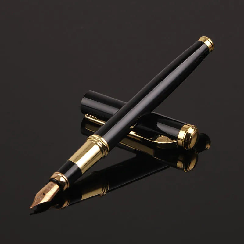 Red and black metal fountain pen with 0.5mm iridium nib for office and student writing