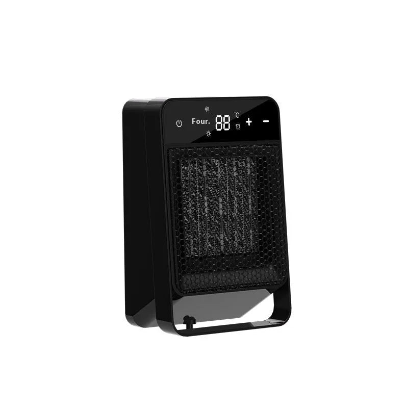 Desktop electric heater with touch screen display and remote control in black or white colour options