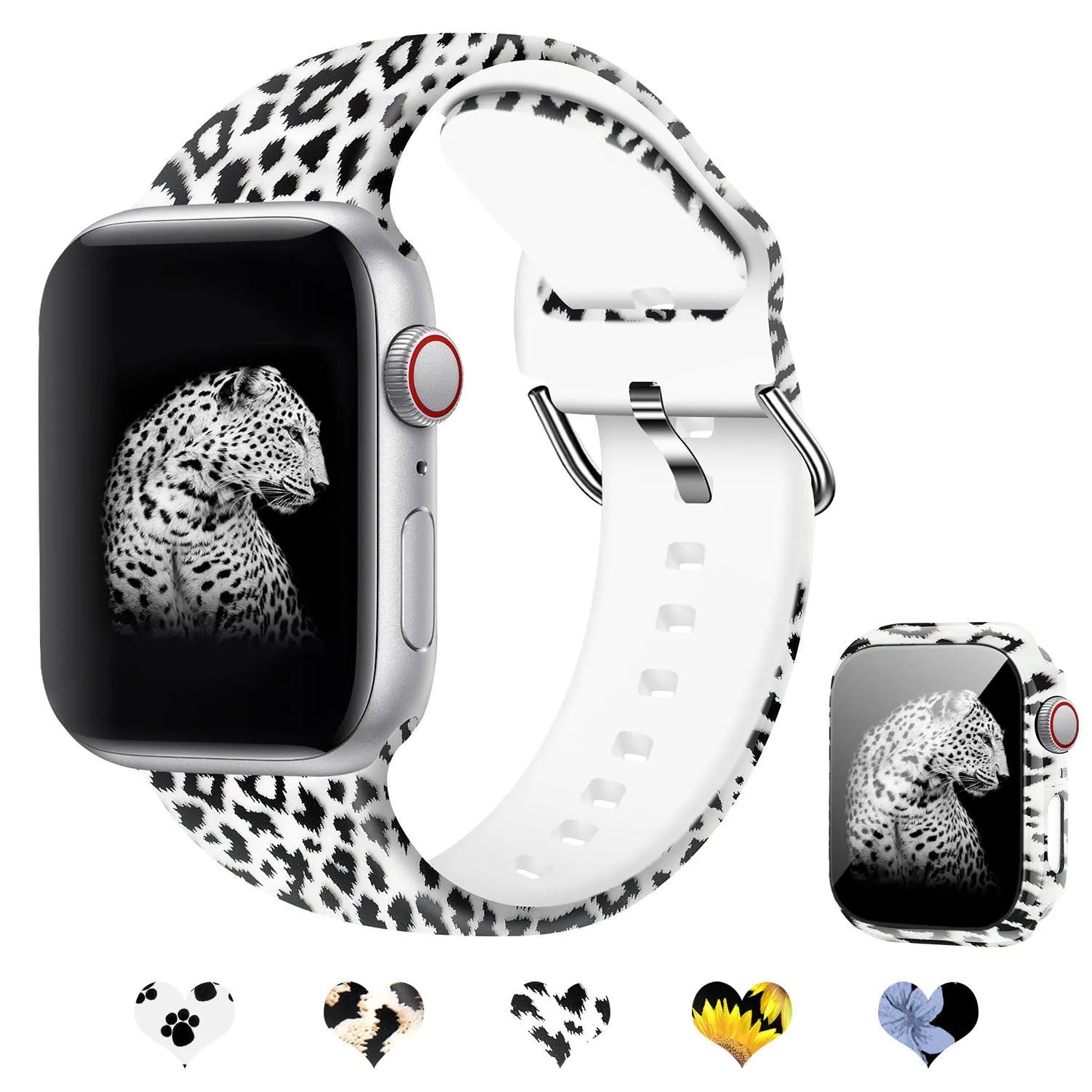 Printed silicone Apple Watch replacement strap in multiple sizes from 38mm to 44mm width