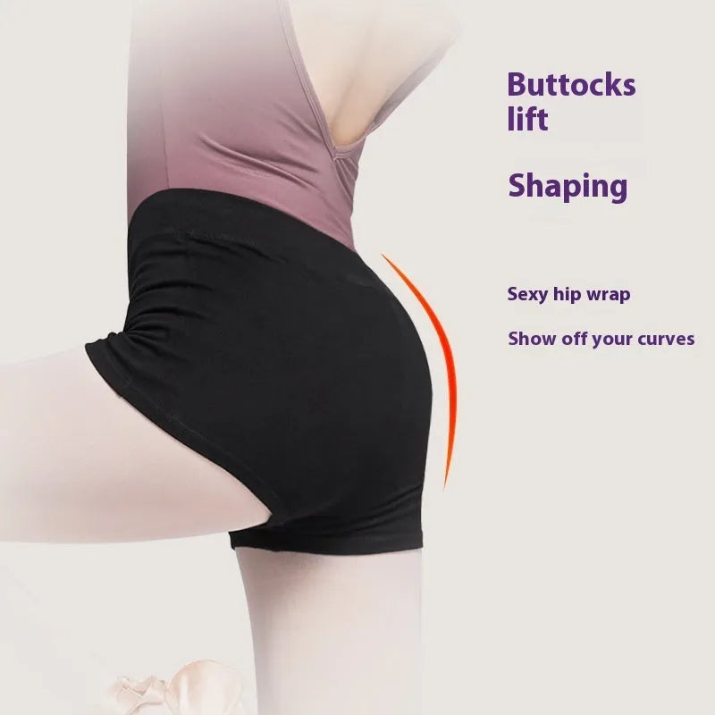 Black cotton women's dance shorts for ballet practice and fitness exercise