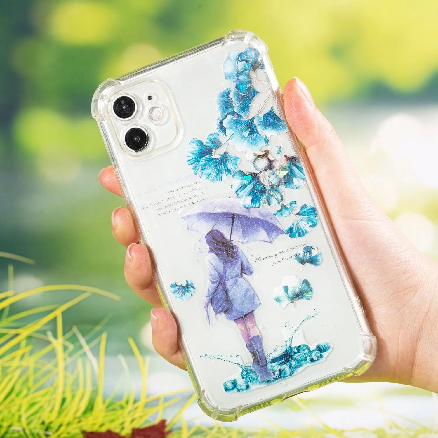 Roll of PET decorative stickers with six leaf patterns including ginkgo and maple designs for DIY projects