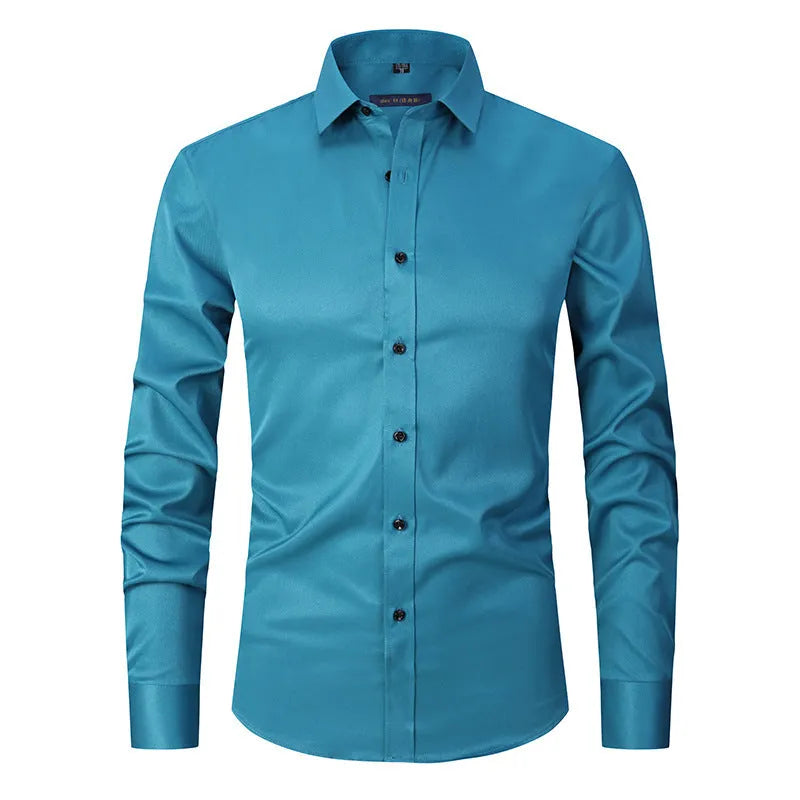 Men's stretch long sleeve work shirt in polyester fabric shown in multiple colour options