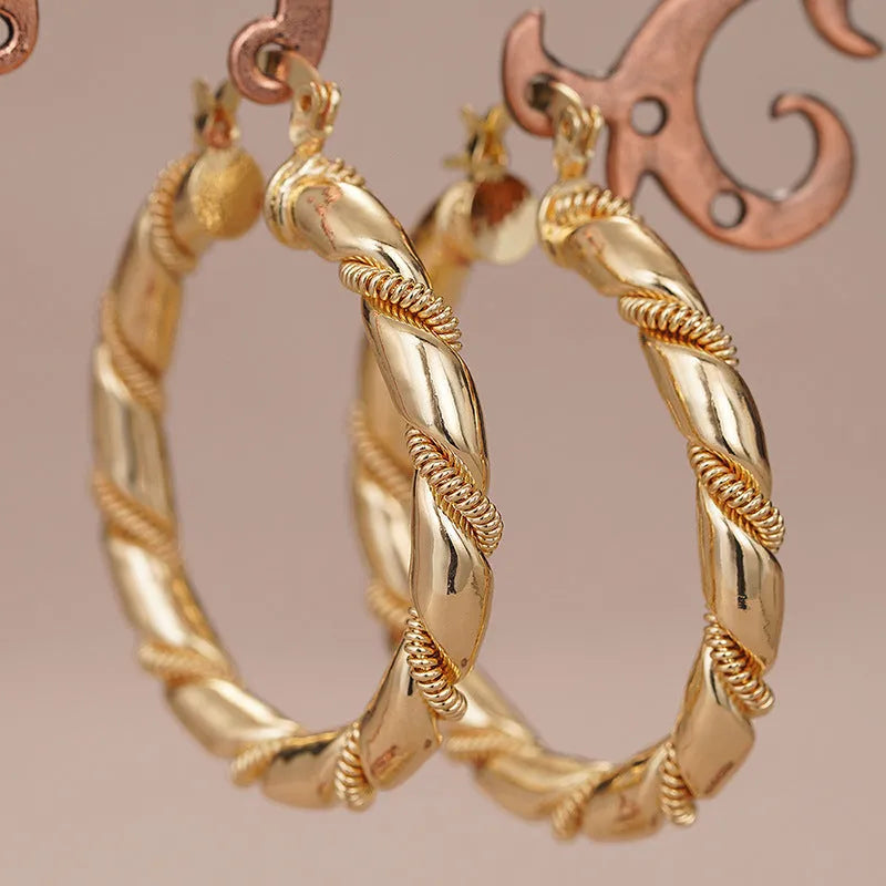 Women's geometric ring line copper earrings in golden colour variations