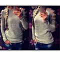 Women's white crocheted hollow-out long-sleeved pullover shirt with round neckline