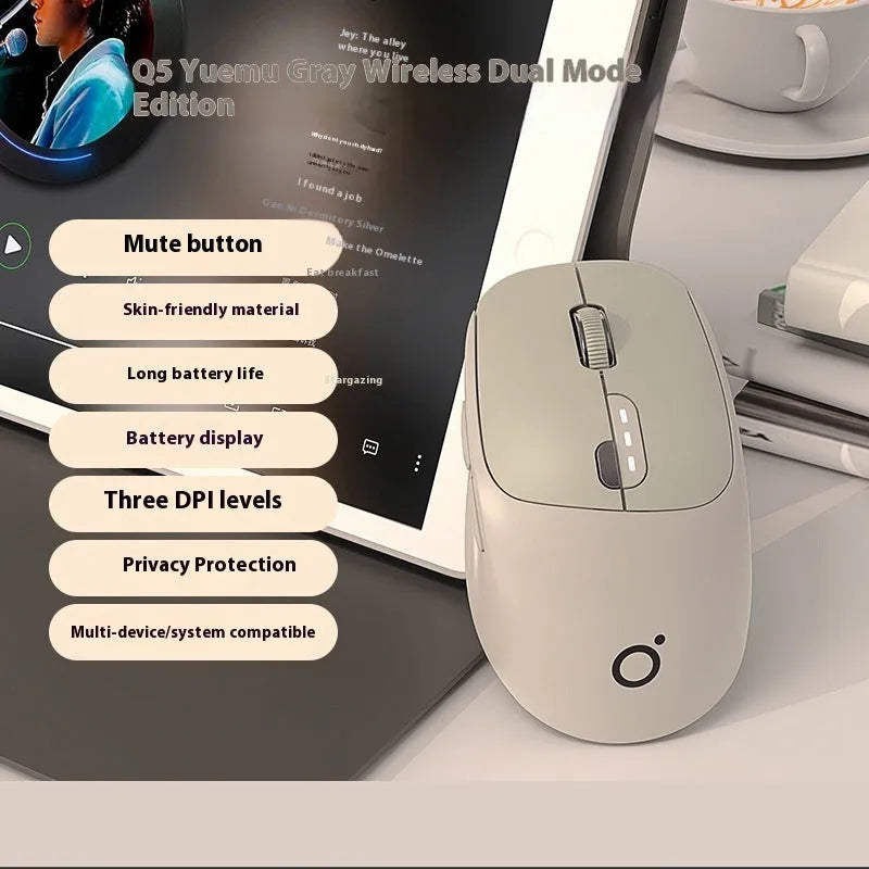 Mute wireless Bluetooth mouse in Matcha Green colour with five-button layout on office desk