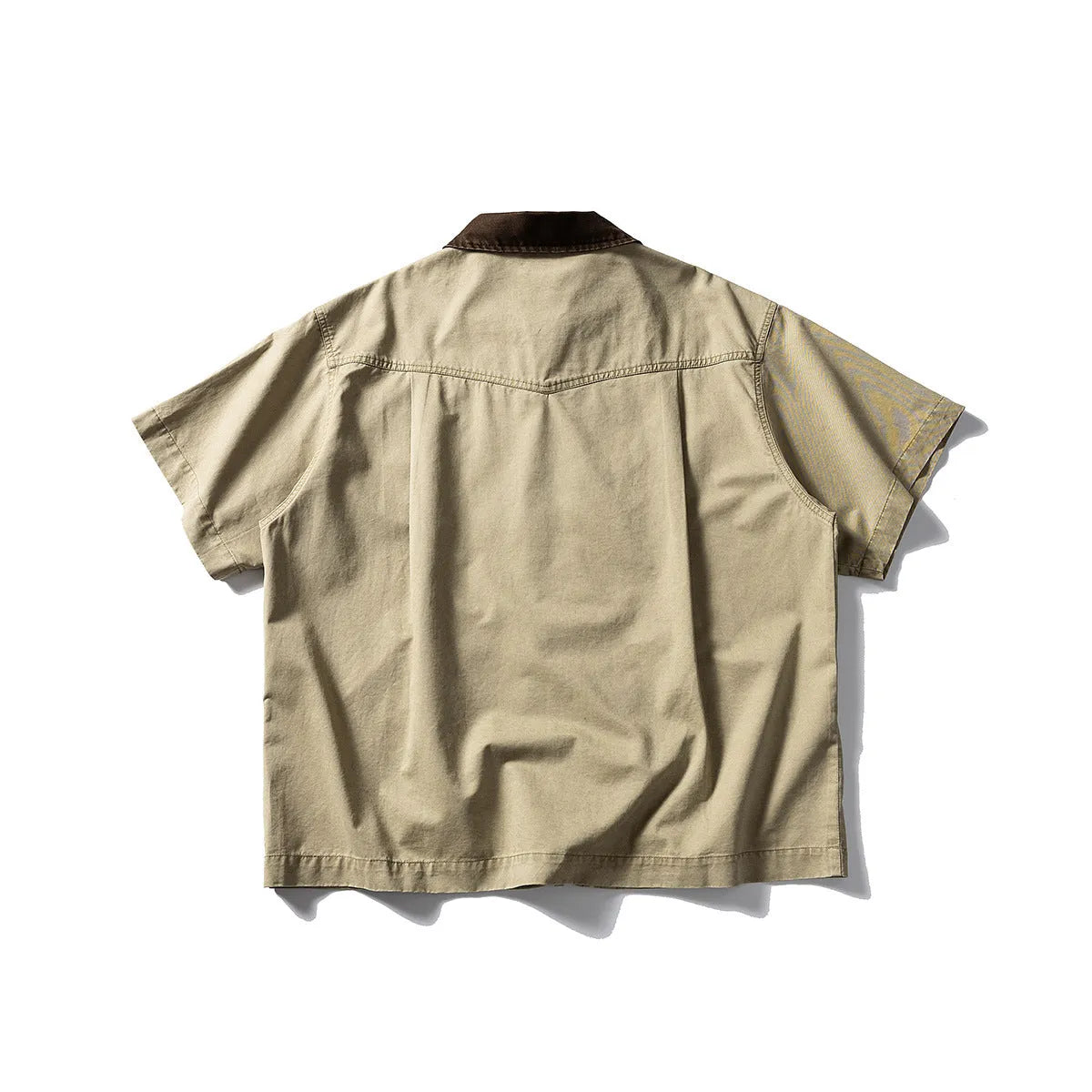 Men's washed overalls shirt with short sleeves in khaki and grey colour options