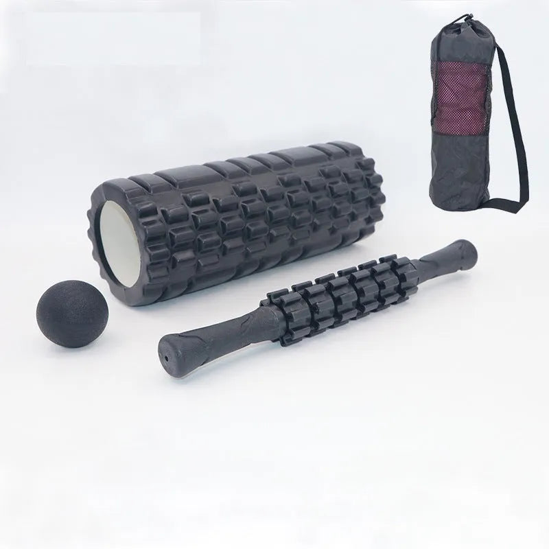Black foam massage roller with six segments, 33 cm length