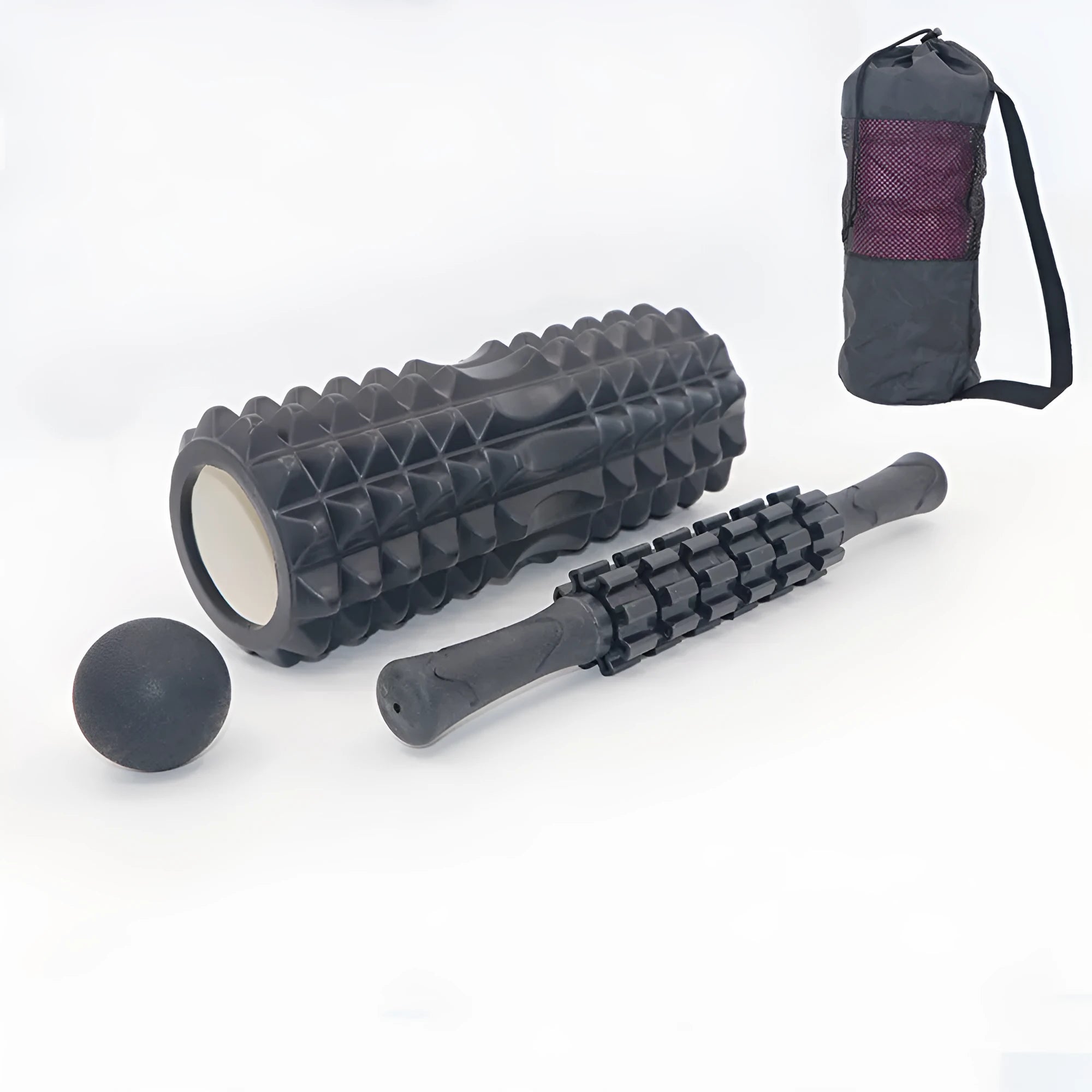Black foam massage roller with six segments, 33 cm length