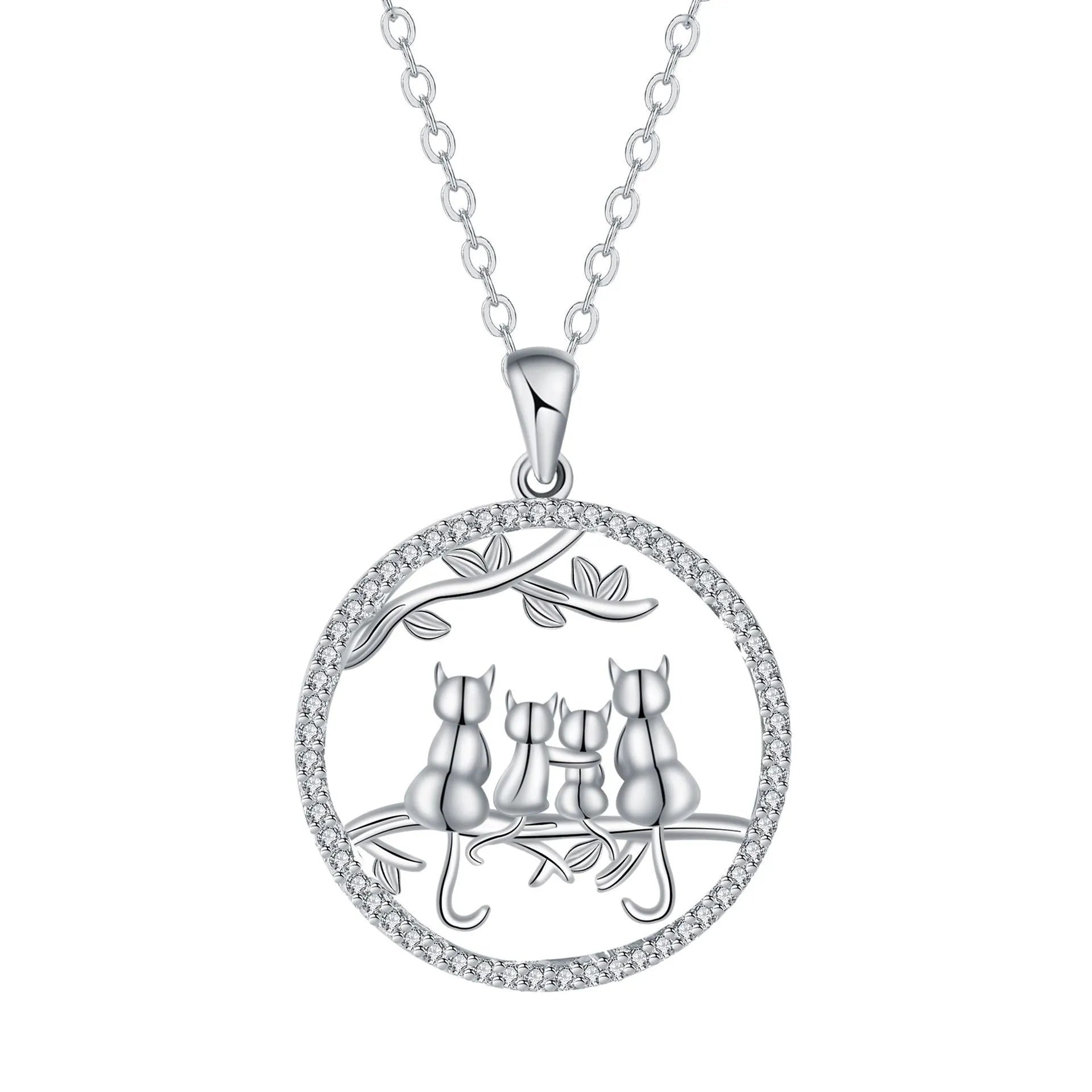 Four kitten pendant necklace for women with copper chain and electroplated finish