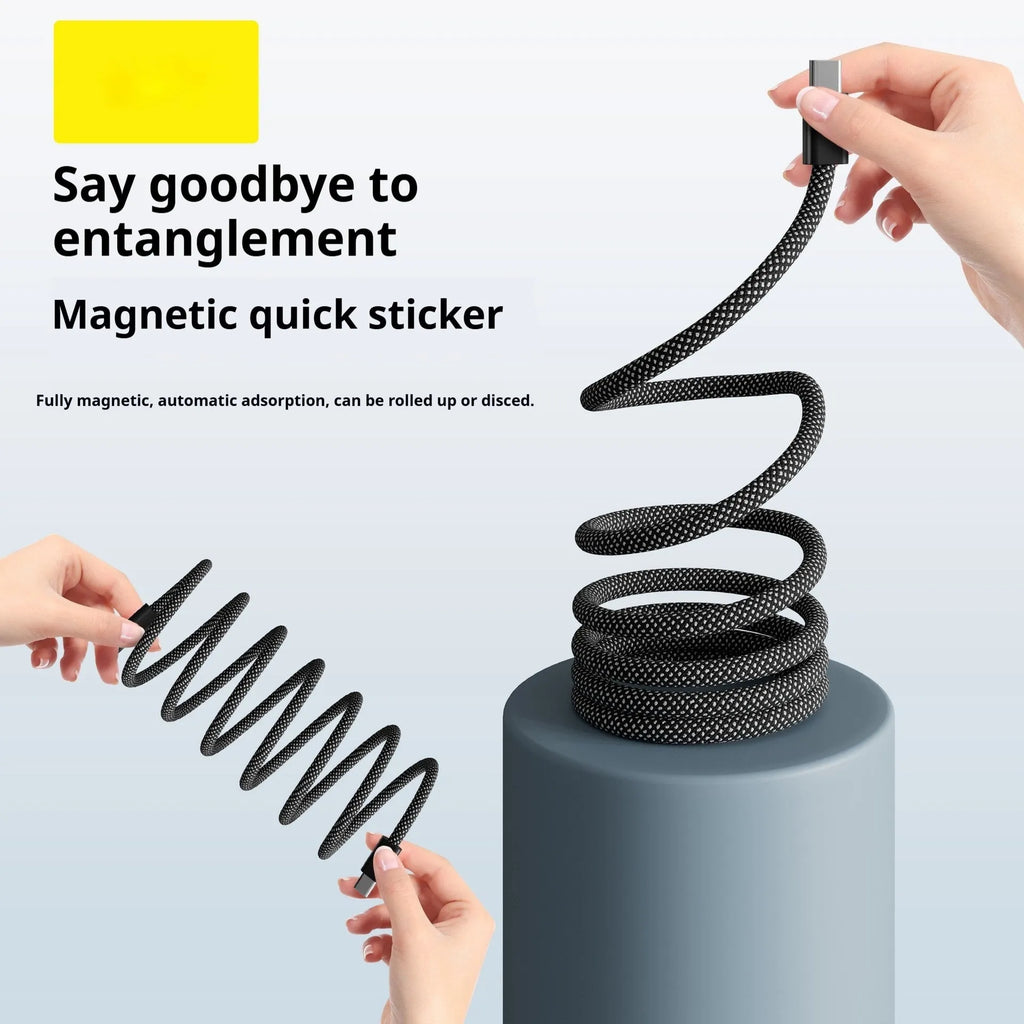 Woven braided USB data cable 66W with Lightning micro USB and Type-C connectors in Tech Black